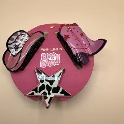Pinza de pelo de lino rosa Country Western rosa vaquera sombrero botas estrella del país Foto 1 de 4