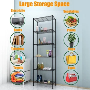 6-Tier Wire Shelf Rack with 6 Hooks - Perfect for Kitchen, Garage, and Bathroom - Picture 1 of 34