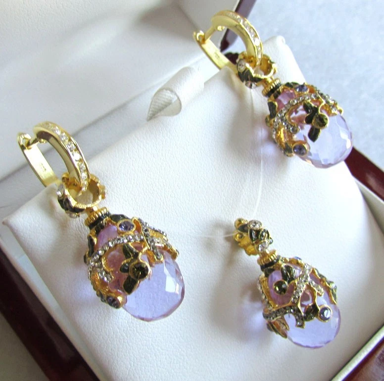 ALEXANDRITE EARRINGS & PENDANT SET HANDMADE RUSSIAN SOLID STERLING SILVER 925  - Image 1 of 4