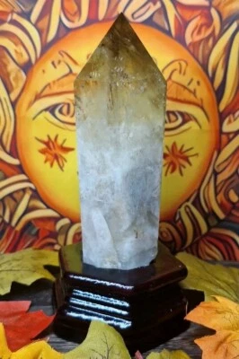 Stunning Smokey Citrine + Rainbows Crystal Point 170mm 440g & Bespoke Stand - Image 1 of 4