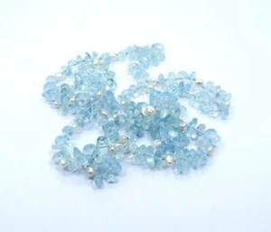 Collana filo 32" PERLA bianca acquamarina blu naturale originale vintage - Foto 1 di 5