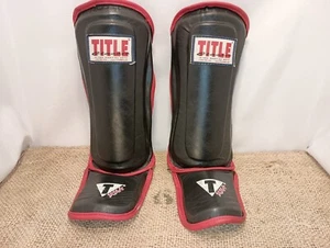 Title MMA Padded Stand Up Shin Guards Youth Black and Red - Picture 1 of 6