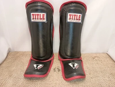 Title MMA Padded Stand Up Shin Guards Youth Black and Red - Image 1 of 4