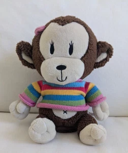 Childrens Place Monkey Ape Brown Girl Plush Knit Striped Sweater 11" Pink Bow - Picture 1 of 10