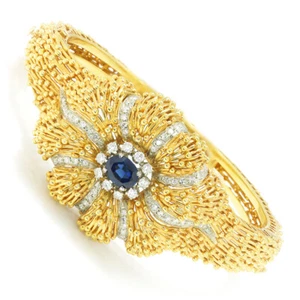 Vintage Certified NO HEAT Sapphire & Diamond Bangle 18K Gold 2.35ctw - Picture 1 of 8