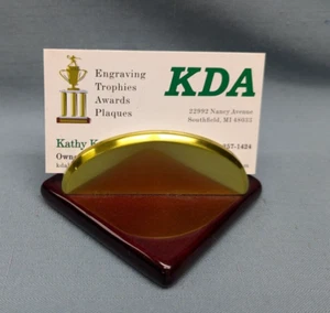 BUISNESS CARD HOLDER PIANO FINISH ROSEWOOD WOOD & BRASS DIAMOND SHAPE COMPACT - Picture 1 of 3