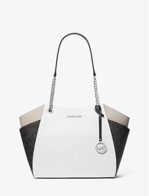 Michael Kors Jet Set Travel LG Chain Shoulder Tote MK Bag colorblock black White - Image 1 of 2
