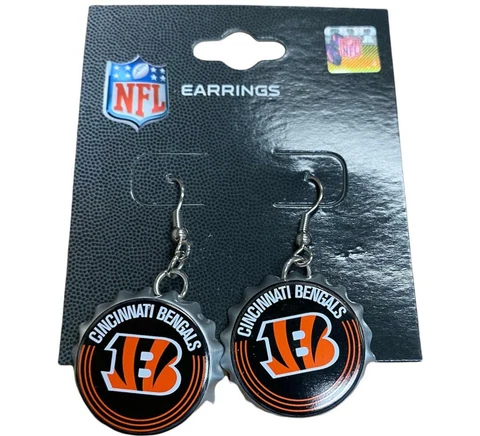 Cincinnati Bengals Bottle Cap Style Dangle Earrings NFL Team Logo Licensed NEW Cover