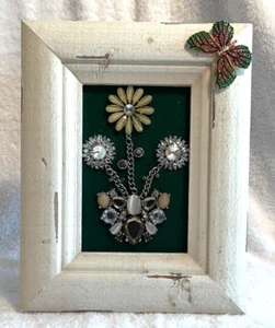 VINTAGE JEWELRY ART FRAMED by Sheri of Dallas FLORAL DAISY Bohemian - Picture 1 of 10