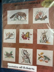 Heidi Poet Originals Cross Stitch and Needlepoint Charts 8 Animals Wildlife NOS - Picture 1 of 4
