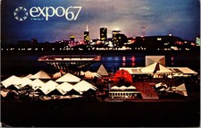 Montreal Canada Expo 67 Canadian Pavilion Night View Chrome Cancel WOB Postcard