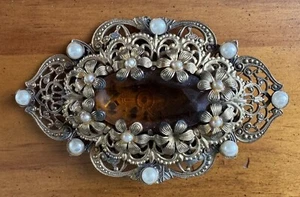 Vintage Rare Signed PARISTYLE NYC Crystal Pearl Filigree 1930's Brooch - Picture 1 of 9