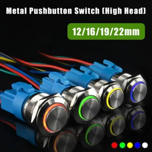 Metal Pushbutton Switch High Head 12/16/19/22mm LED Illuminated ON/OFF Power - Picture 1 of 14