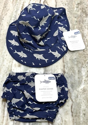 Pottery Barn Niños Tiburón Set Cubo Sombrero para el Sol 3-12 Meses; Cubierta de Pañal Se Adapta a 3-6 M Foto 1 de 4