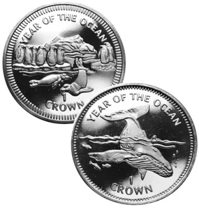 ISLE OF MAN 1 Crown 1998 BU 'Year of the Ocean Seals, Penguins, Whale' (2 coins) - Picture 1 of 4