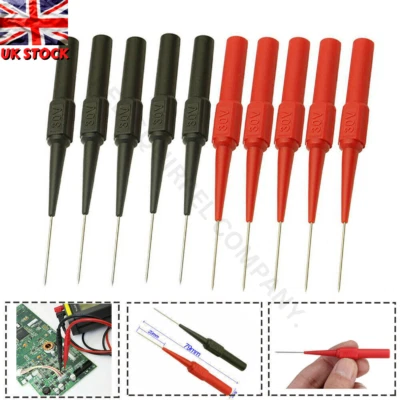 Multimeter Test Lead Probes x 10 Black & Red Sharp Needle Micro Pin Banana Plug - Image 1 of 4