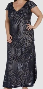Vestido para mujer R&M Richards azul talla grande lentejuelas línea A talla 16W - Imagen 1 de 3