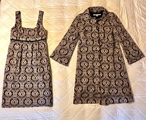 DIANE VON FURSTENBERG Vestido Vaina Negro Dorado Tostado y Chaqueta Manga Campana 3/4 Conjunto 4 - Imagen 1 de 11