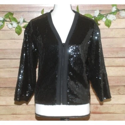 Chaqueta corta negra BKE Boutique talla M cremallera completa lentejuelas manga 3/4 Foto 1 de 4