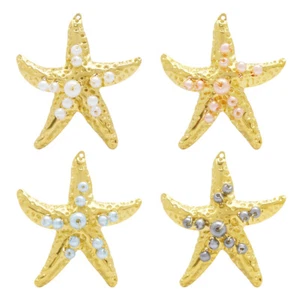 2 Stck. Edelstahl Seestern Charm Anhänger mit Kunststoffperle für Schmuck 50x47mm - Bild 1 von 11