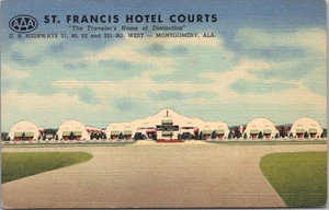 Tarjeta postal 1949 Montgomery, Alabama St. Francis Hotel Court autopista 31 lino sin usar - Imagen 1 de 2