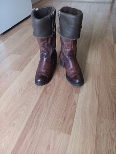 Manas Design Tall Boots Chunky Heel Shearling Lined Brown Leather Italy Size 9 - Picture 1 of 8