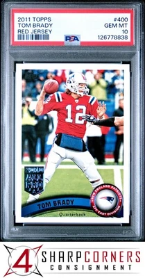 Camiseta roja 2011 Topps #400 Tom Brady Patriots PSA 10 Foto 1 de 2