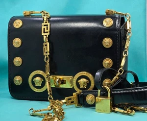 Bolso Bandolera de Hombro 100% Auténtico Versace Medallion Tribute Cuero Negro - Imagen 1 de 9