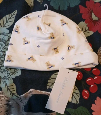 Nuevo Ralph Lauren Bebé Niño Blanco Mezcla Algodón Oso de Peluche Bandera Americana Sombrero O/S Foto 1 de 4