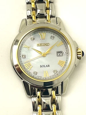 SEIKO LADIES V137-0BV0 NOT WORKING DIAMOND SOLAR ANALOG 100M WATCH SUT244 - Image 1 of 4