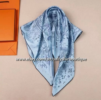 2025 Sallys Boutique 18 Momme Twill Silk Wrap Scarf Horse Print Square Shawl 35" - Image 1 of 4