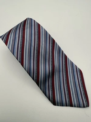 Burberry Blue Gray And Red Stripes  100% Silk Tie Authentic Italy 3.5" - Image 1 of 4