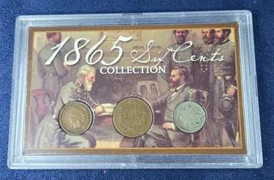 1865 six cents collection in display - Indian Head Cent, 2 Cent & 3 Cent Nickel - Image 1 of 4