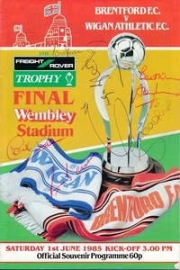 PROGRAMA FIRMADO - FREIGHT ROVER FINAL 1985 Brentford v Wigan - 6 autógrafos - Imagen 1 de 1