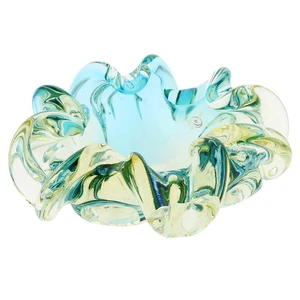 GlassOfVenice Murano Glass Sommerso Centerpiece Bowl - Amber Aqua - Picture 1 of 8