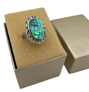 New JTV Ring Abalone Shell Size 10 Oval .925 Sterling Filigree Pacific Style - Picture 1 of 14
