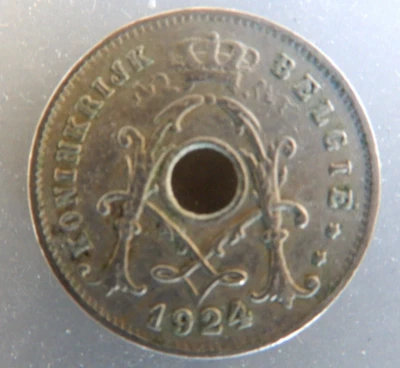 1924 Belgium 5 Centimes Coin, Dutch Text KM#67 - Image 1 of 3