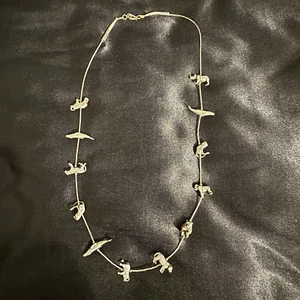 Beautiful Southwestern sterling silver 925 Zoo Animals Pawn Zuni Fetish Necklace - Picture 1 of 14