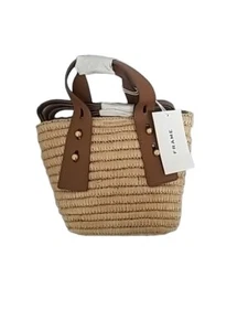 FRAME Les Second Mini Natural Raffia/brown leather Crossbody Tote - Picture 1 of 4