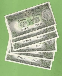 #T317.   SIX(6)  CONSECUTIVE COOMBS / WILSON  1961 TYPE ONE POUND  BANKNOTES - Bild 1 von 5