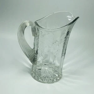 Depression Era Pressed Glass Pitcher w/ Hand Wrought Handle etched grapes (12) - Picture 1 of 11