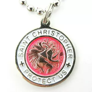 Collar medalla de surf St.Christopher protector de viaje fu-wh fucsia-blanco pequeño - Imagen 1 de 4