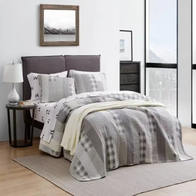 Fairview 3-Piece Gray Plaid Cotton Full/Queen Quilt Set - Image 1 of 4