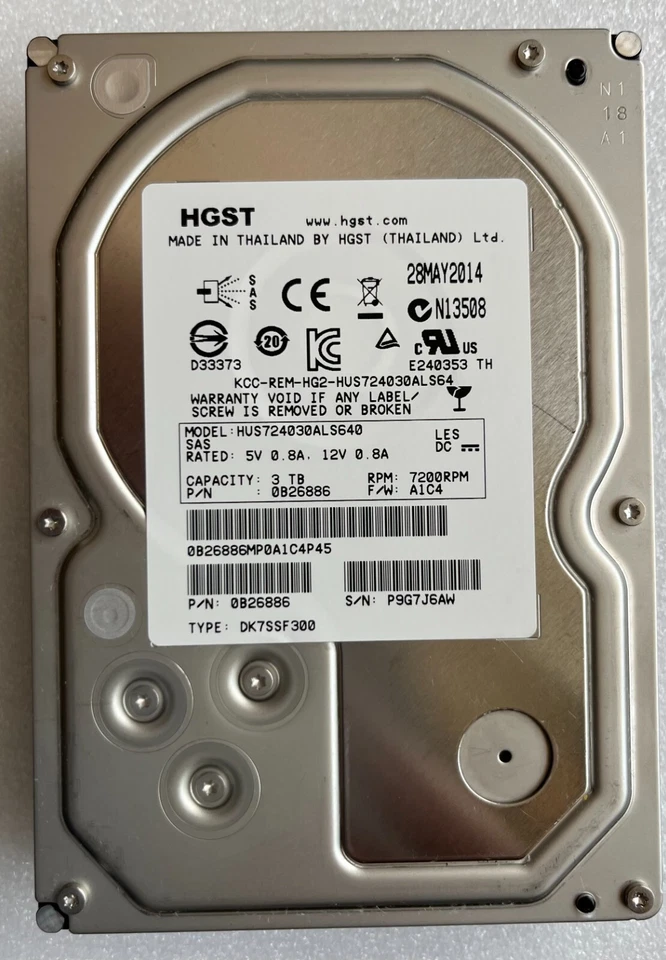 HGST HUS724030ALS640 3TB 7.2K RPM 3.5" ENTERPRISE SAS HARD DRIVE 0B26866 - Image 1 of 1