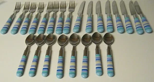 JUEGO DE CUBIERTOS - LIGERO - CUCHARAS-TENEDORES-CUCHILLOS - AZUL-PÚRPURA-CREMA - INOXIDABLE - Imagen 1 de 5