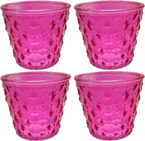 Set of 4 Pink Vase Candle Holders! Beautiful Diamond Pattern - 4"x4.5" - Picture 1 of 3