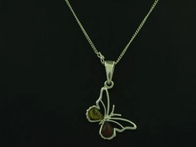 Collana In Argento Sterling 925 Con Ciondolo A Farfalla In Ambra / 3,0g / 42,0cm - Immagine 1 di 4