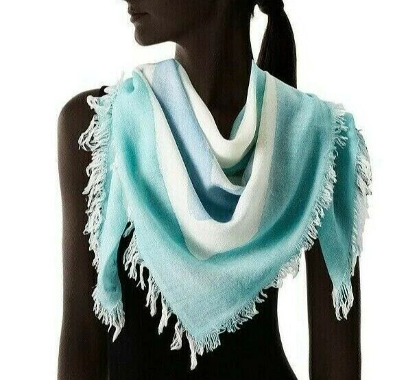 With Tag Eileen Fisher Hand Painted Wool Blend Fringe Square Scarf