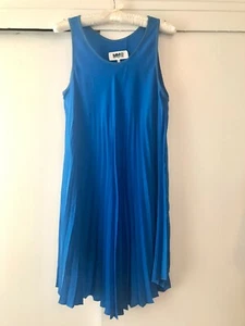 MM6 Maison Martin Margiela Blue Pleated Silk Dress Bias Cut A-line Sz 40 - Picture 1 of 11