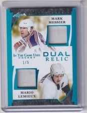 2022-23 LEAF IN THE GAME USED DUAL RELIC JERSEY MARK MESSIER & MARIO LEMIEUX 1/5